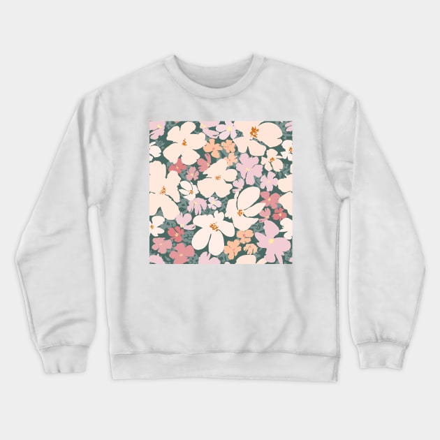 Peach and pink floral field Crewneck Sweatshirt by marufemia